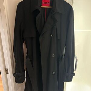 HUGO Classic Black Trench Coat for Men